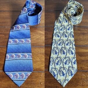 Evan Picone 100% Silk Elegant Blue Tie Geometric  and Yellow Tie  Set